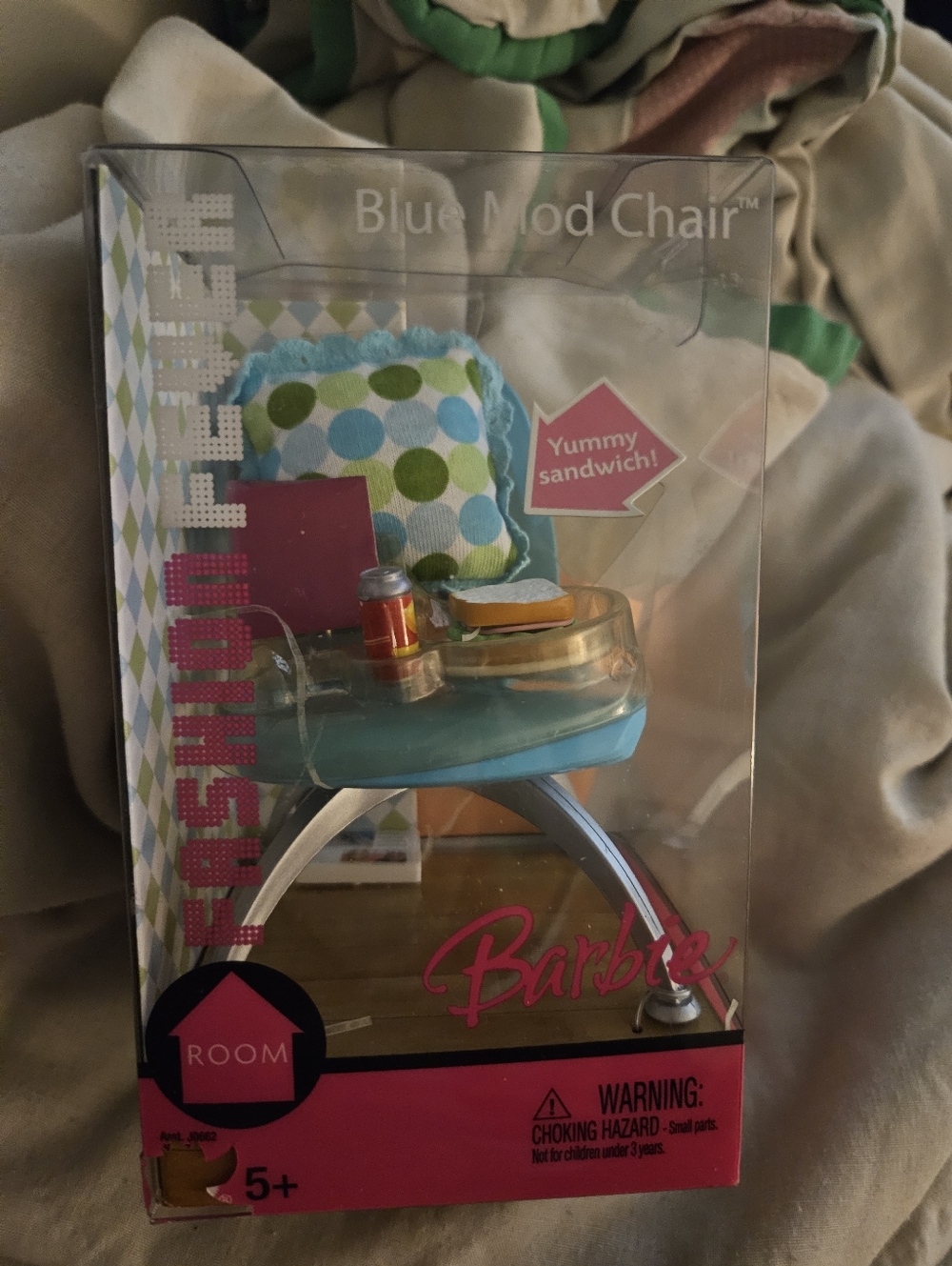 Barbie Turquoise Mod Chair with Polka Dot Pillow and Silver Legs. $8